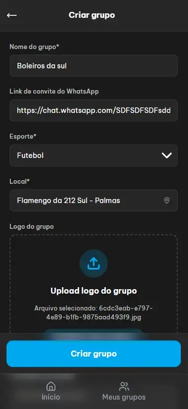 Crie seu grupo